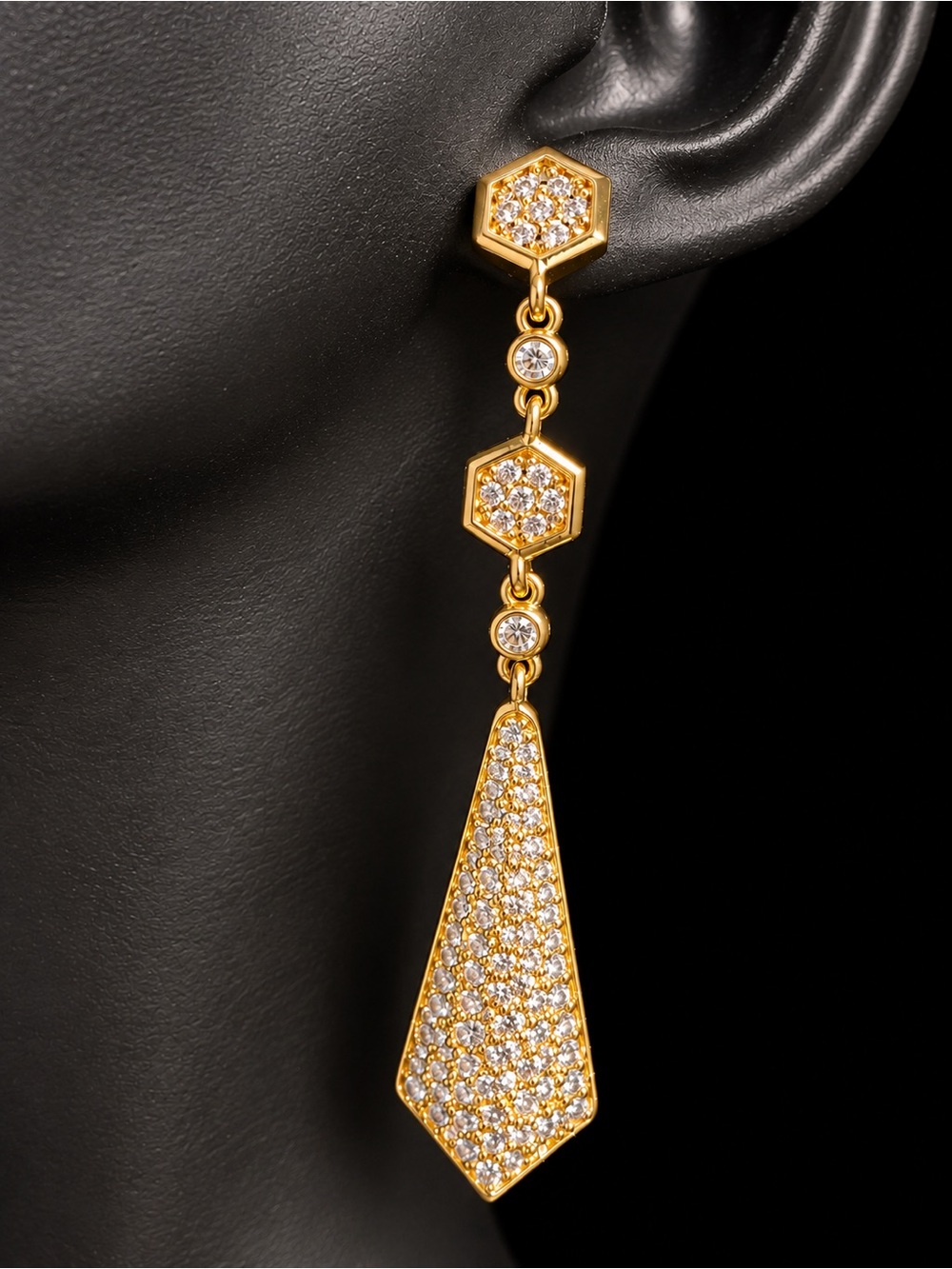 Gold Pavé Hexagon Drop Earrings - Women Jewelry